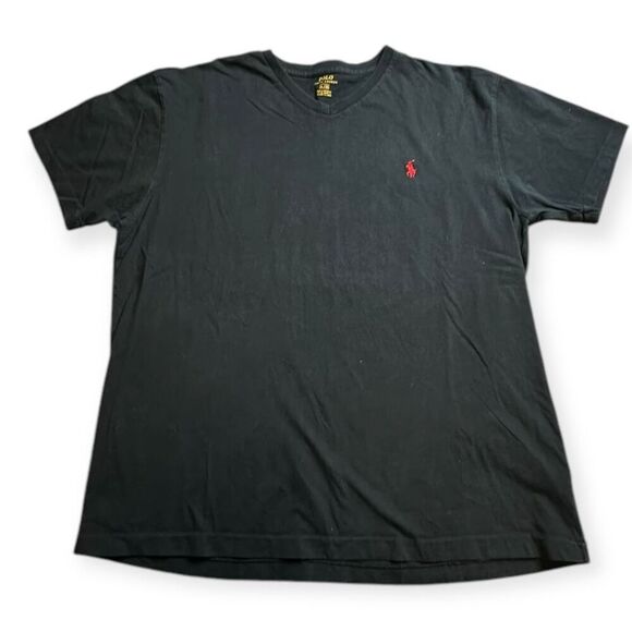 POLO RALPH LAUREN Men’s Black Short Sleeve V-Neck Custom Slim Fit Logo Tee T-Shi - Picture 1 of 5